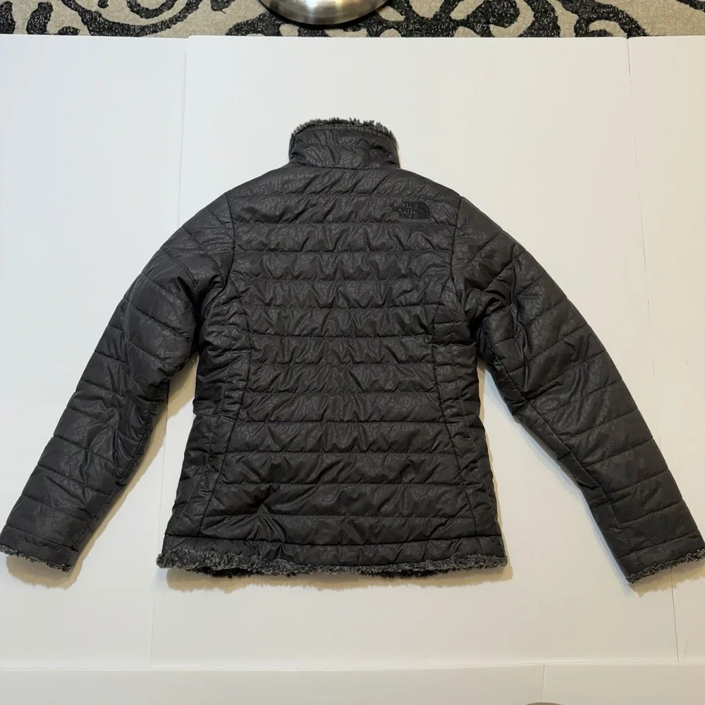 North Face Jacket Girls Size 7/8 Black Grey Polyester Faux‎ fur Coat reversible